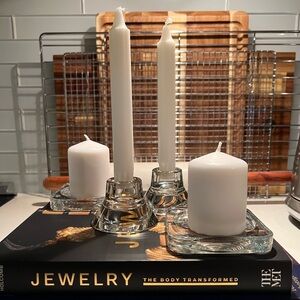 Contemporary Modern Glass Candle Holders Set — Pillar & Taper Compatible — Heavy